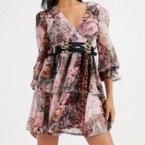 Missguided Tiered Skater Dress With Corset Detail